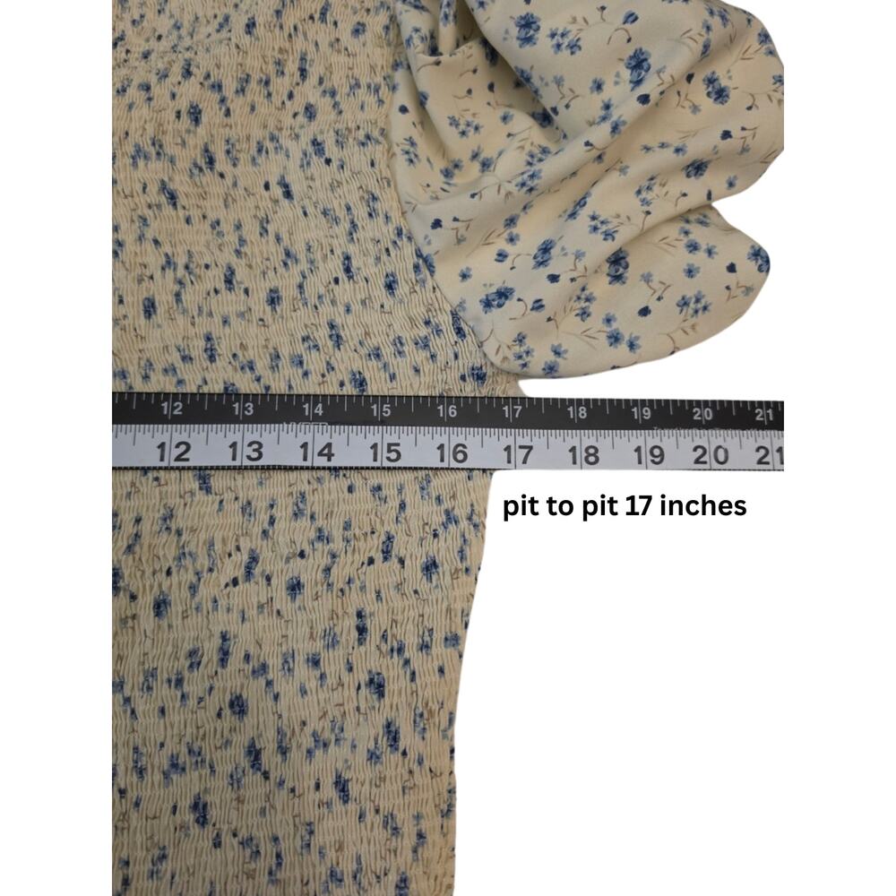 Arula x Favorite Sister Blouse Cream Blue Puff Sleeve Size XL Prairie Farmhouse - Picture 10 of 15
